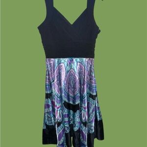 Sangria Black and Purple Patterned Dress